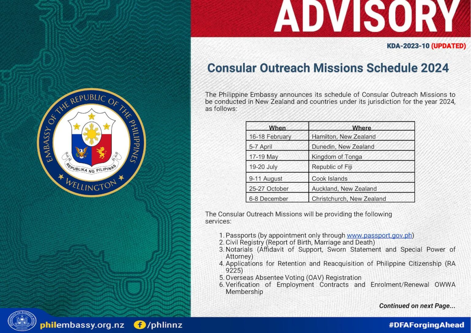 LIST Philippine Consular Outreach Program Schedule 2024